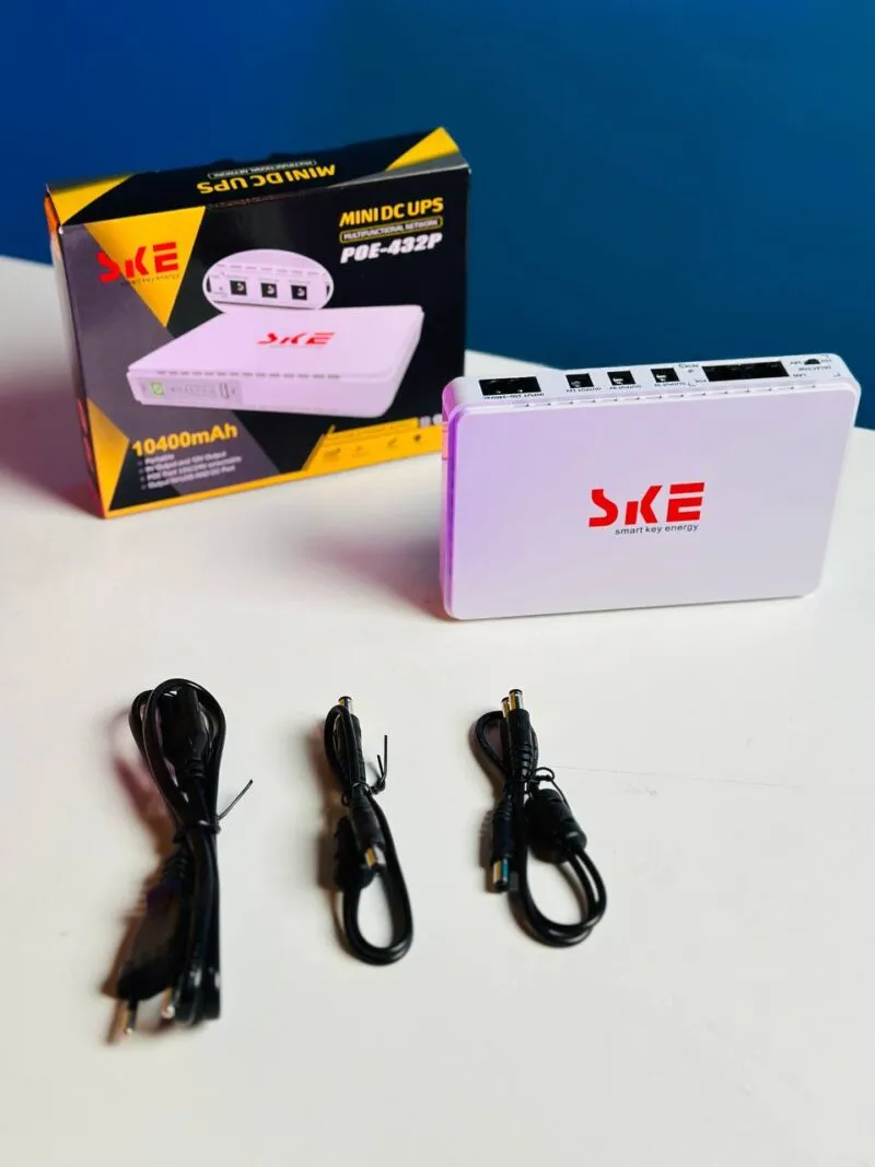 SKE POE 432P Mini DC UPS 25Watt 5v 9v 12v & PoE support 15/24v in Bangladesh Get The SKE POE 432P Mini DC UPS 25Watt 5v 9v 12v & PoE support 15/24v in Bangladesh at DROPSHOP.COM.BD Enjoy top quality and unbeatable prices with the best customer service in Bangladesh The SKE POE-432P Mini DC UPS is a high-performance power backup solution designed for uninterrupted power supply to your essential DC-powered devices. With a powerful 10400mAh lithium battery, it ensures extended runtime for routers, modems, CCTV systems, and other small network equipment. This compact and portable UPS supports multiple output voltages including PoE (15V/24V), and features smart chip control for constant DC output and zero switching delay. Ideal for homes, small offices, and on-the-go networking needs, the SKE POE-432P keeps your devices running smoothly even during power outages. Features: 10400mAh high-capacity lithium battery (2600mAh x 4 cells) Supports multiple output voltages: 5V, 9V, 12V, 15V PoE, 24V PoE Extra USB 5V output port for additional device charging Smart chip control with constant DC output Zero transition time during power cuts Lightweight and compact design for easy portability Ideal for modems, routers, CCTV cameras, ONU, switches, and other small DC-powered devices Wide AC input range: 100V–240V AC (50/60Hz) Specifications: Model: POE-432P Input Voltage: 100–240Vac, 50–60Hz Output Voltage (Selectable): 5V, 9V, 12V, 15V PoE, 24V PoE Output Power: 25W (5V 2.5A Max) Battery Type: Lithium Battery Capacity: 2600mAh x 4 (Total 10400mAh) Output Interface: USB/DC1 Net Weight: 0.38 kg Dimensions: 160 x 105 x 28 mm
