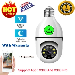 single lense 2 mega pixel V380 PTZ Bulb IP camera night vision home WIFI IP security camera